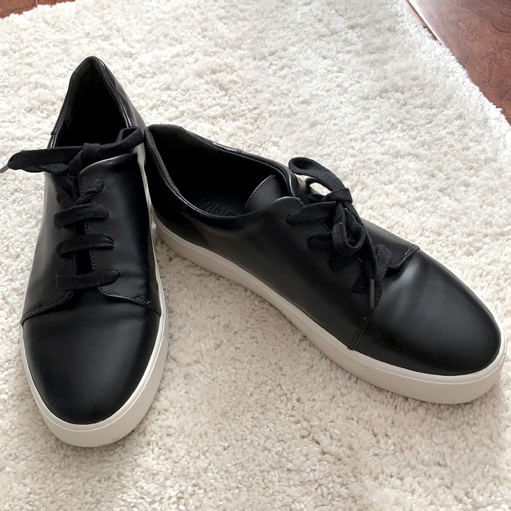 Vince Black Leather Lace up Sneakers Size 7